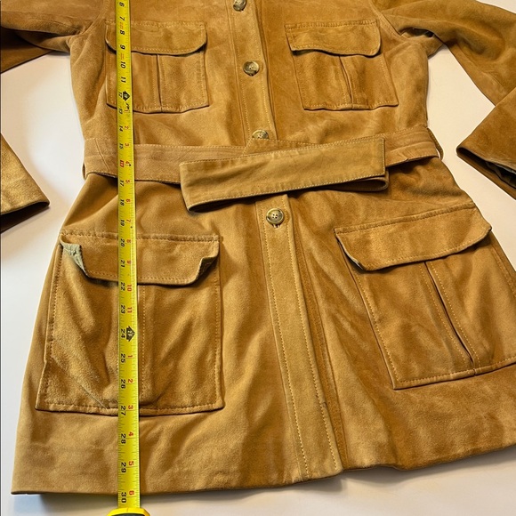 Vintage Tan Suede Trench Coat by Casual Corner, size S, belted, pockets, - Picture 6 of 16
